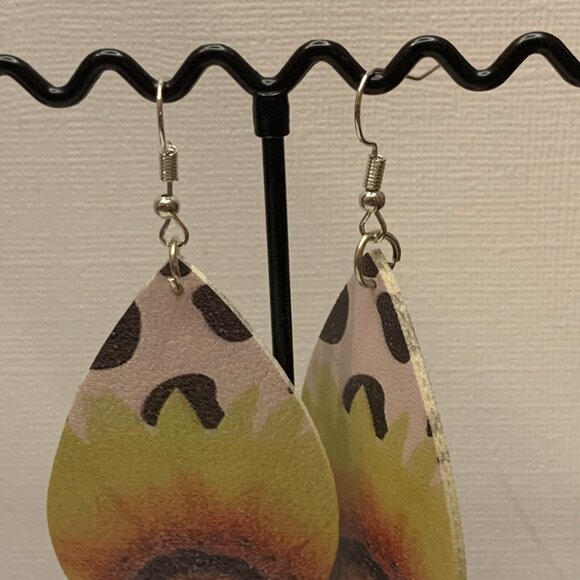 Cow Print Earring, Animal Print Earring, Sunflower Earring, Boho Earring, Gift - Picture 4 of 7